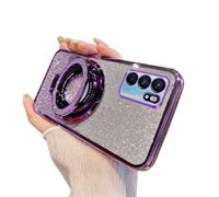 QIWEIQING Compatible with Oppo Reno 6 5G Glitter Case with Ring Stand, Galvanised, Rhinestone Bling Diamond Protective Case Ring Camera Protection Silicone Protective Case for Oppo Reno 6 5G.Purple DS