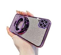 QIWEIQING Compatible with Samsung Galaxy A22 4G Phone Case, Glitter Camera Lens Protector Bracket Stand Function Case Bling Shining Design Clear TPU Bumper Cover for Galaxy A22 4G. Purple DS