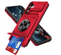 QIWEIQING Compatible with Samsung Galaxy A25 5G Case, Military Grade Heavy Duty Protection Cover with Magnetic Rotatable Ring Kickstand Slim Fit Matte Back Hard Cover for Galaxy A25 5G. Red LM