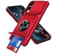 QIWEIQING Compatible with Samsung S25 Edge Case, Military Grade Heavy Duty Protection Cover with Magnetic Rotatable Ring Kickstand Slim Fit Matte Back Hard Cover for Galaxy S25 Edge. Red LM