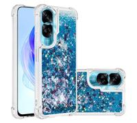 QIWEIQING for Honor 90 Lite 5G Case, Liquid Glitter Case Air-Cushion Drop Resistant Bling Shiny Sparkle Flowing Anti-Fingerprint Soft TPU Bumper Cover for Honor 90 Lite 5G. Blue YBL