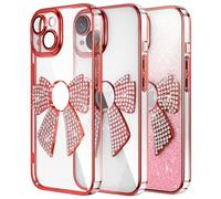 QIWEIQING for iPhone 14 Bling Glitter Diamond Case, Cute Bow Shiny Luxury Crystal Rhinestone Women Girls Kids Protective Phone Cover with Butterfly for iPhone 13/14 6.1". Red KDH