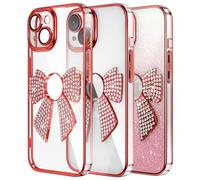 QIWEIQING for iPhone 15 Bling Glitter Diamond Case, Cute Bow Shiny Luxury Crystal Rhinestone Women Girls Kids Protective Phone Cover with Butterfly for iPhone 15 6.1". Red KDH