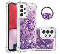 QIWEIQING for Samsung Galaxy A13 4G Glitter Case with Ring Kickstand, Liquid Sparkle Quicksand Clear Sequin Girls Slim TPU Bumper Silicone Shockproof Cover for Samsung Galaxy A13 4G. Purple YBH