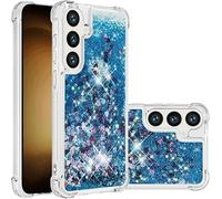 QIWEIQING for Samsung Galaxy A55 5G Case, Liquid Glitter Case Air-Cushion Drop Resistant Bling Shiny Sparkle Flowing Anti-Fingerprint Soft TPU Bumper Cover for Samsung A55 5G. Blue YBL