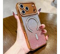QIWEIQING Glitter Case for iPhone 17 Pro 6.3", Electroplate Flash Shell for Girls Women Compatible with MagSafe Camera Protector Shockproof Transparent TPU Cover for iPhone 17 Pro. Orange BZ
