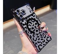 QIWEIQING Glitter Case for iPhone 17 Pro Compatible with MagSafe Cute Leopard Pattern Leather Aesthetic Phone Cover for Women Girls Soft Silicone Protective Case for iPhone 17 Pro. Black BW