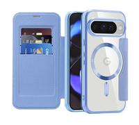 QIWEIQING Magnetic Case for Google Pixel 10, [Compatible with MagSafe] Flip Leather Card Holder with RFID Blocking Clear Shockproof Phone Cover for Google Pixel 10/10 Pro. Far Peak Blue JDC