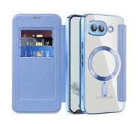 QIWEIQING Magnetic Case for Google Pixel 9A, [Compatible with MagSafe] Flip Leather Card Holder with RFID Blocking Clear Shockproof Phone Cover for Google Pixel 9A. Far Peak Blue JDC