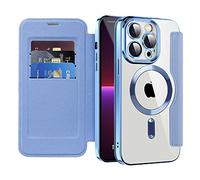 QIWEIQING Magnetic Case for iPhone 13 Pro Compatible with MagSafe Premium Flip Leather Card Holder with RFID Blocking Clear Shockproof Phone Case Cover for iPhone 13 Pro. Far Peak Blue JDC