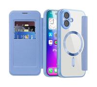 QIWEIQING Magnetic Case for iPhone 17 6.3" Compatible with MagSafe Flip Leather Card Holder with RFID Blocking Clear Shockproof Phone Cover for iPhone 17 2025. Far Peak Blue JDC