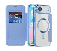 QIWEIQING Magnetic Case for iPhone 17 Air Compatible with MagSafe Flip Leather Card Holder with RFID Blocking Clear Shockproof Phone Cover for iPhone 17 Air 6.5". Far Peak Blue JDC