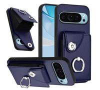 QIWEIQING Wallet Case for Google Pixel 9, Slim PU Leather Case with Card Holders Kickstand Double Magnetic Clasp Skin Feel Shockproof Flip Folio Cover for Google Pixel 9 / Pixel 9 Pro.Blue YBK