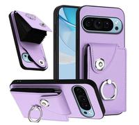 QIWEIQING Zipper Wallet Case for Google Pixel 9, Magnetic Flip Credit Card Holder Wallet Design Ring Kickstand Back Cover Slim Silicone Shockproof Case for Google Pixel 9 / Pixel 9 Pro.Purple YBK