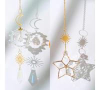 Qiwenr 2pcs Crystal Suncatchers, Sun Catchers for Windows, Hanging Sun Catchers Indoor Rainbow Maker Crystals, Star Sun Catcher Hanging, for Indoor Christmas Decoration, Garden Decor Lamp Chandelier