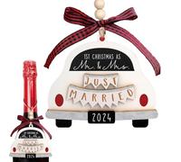 Qiwieod Just Married Ornament 3Pc, First Married Christmas Ornament, Marriage Wedding Keepsake, Car Decoration A Newly Married Couple, Our First Together, Wedding Car Keepsake
