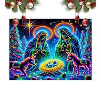 Qiwieod Nativity Scene Background Decoration | Religious Glow In The Dark - Nativity Scene Tapestry | For Bedroom Church Dorm Dining Room Party Theme Event Family Reunion