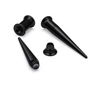 Qiwnswoy 00G Gauges for Ear Stretching Kit Surgical Steel Interchangeable Taper Internally Threaded Double Flare Fit Flesh Tunnels 10MM Plugs Gauges Earring Expander Piercing Jewelry for Women Black