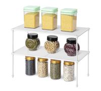 QIWODE Kitchen Cupboard Organiser, Spice Rack, Stackable Shelf, Space Divider Unit, Storage Stand for Kitchen, Pantry, Cabinet, Desktop, Countertop, White