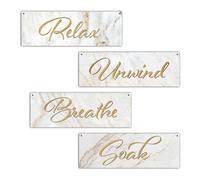 Qiwog 4 Pcs Bathroom Wall Decor Wooden Sign, Rustic Marble Style Bathroom Decor, Soak Relax Unwind Breathe Wooden Hanging Sign, Wall Art For Washroom Bathroom Restroom Farmhouse Decorations, A32