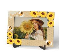 Qiwog Honey Bee Photo Frame - Sunflower Bee Themed Wooden Desktop Picture Frame with Stand - Desk Decor for Farmhouse Living Room Bedroom - Birthday Housewarming Gifts for Friends Colleagues -A32
