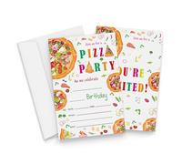 Qiwog Pizza Birthday Invitations With Envelopes - 20 Piece Pizza Birthday Party Invitations For Boys And Girls - Snack Party Birthday Party Supplies Decorations - A30