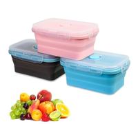 qiwuhai 3 Pcs Collapsible Silicone Food Storage Containers with Lids, Stackable Reusable Snack Containers with Lids, Meal Prep Bento Lunch Boxes - Microwave Fridge Freezer Dishwasher Safe(6.3x4x2.28)