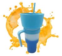 qixeuoa Popcorn Cup with Colour Gradient, Cup with Straw and Bowl, Snack and Drink Cup 2-in-1, for Adults, Travel, Sports Events, Cinema Evenings