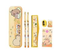 qixeuoa Waterpig Stationary Set, Drawing Ruler, Pencils with Capybara Motif, Suitable for Children, Students, Classroom, Diary, Learning, Notes, Writing, Drawing and