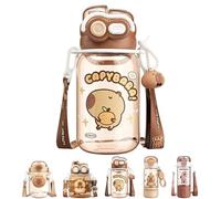Qixfyze Capybara Water Bottle, Kapibara Bottle with Straw, Portable Cartoon Double Drink Water Cup for Kids, Fun Cute Aesthetic Summer/beachy Waterproof Bottles(600ML - C)