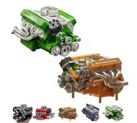 Qixfyze Cison V8 Engine Kit That Runs on Gas, Cison Gasoline Ohv V8 Small-Block Engine Model Kits,Gas Powered Mini V8 Model Engine Kits for Adults That Runs 4-Stroke 44cc Water-Cooled 1/6(2pcs-A)