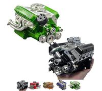 Qixfyze Cison V8 Engine Kit That Runs on Gas, Cison Gasoline Ohv V8 Small-Block Engine Model Kits,Gas Powered Mini V8 Model Engine Kits for Adults That Runs 4-Stroke 44cc Water-Cooled 1/6(2pcs-E)