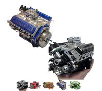 Qixfyze Cison V8 Engine Kit That Runs on Gas, Cison Gasoline Ohv V8 Small-Block Engine Model Kits,Gas Powered Mini V8 Model Engine Kits for Adults That Runs 4-Stroke 44cc Water-Cooled 1/6(2pcs-D)
