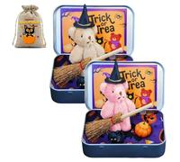 Qixfyze Cute Halloween Teddy Bear in a Box with Wizard Hat,Blanket, Broom,Pumpkin and Cat,Halloween Witch Teddy Bear in a Box for Trick or Treat Decorations,Gift for Family and Friends(2pcs-A)