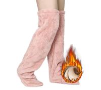 Qixfyze Goose Down Knee Socks for Christmas, Long High Fuzzy Leg Warmers Women, Autumn and Winter Plush Thick Sleeping(Skin pink)