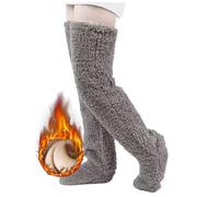 Qixfyze Goose Down Knee Socks for Christmas, Long High Fuzzy Leg Warmers Women, Autumn and Winter Plush Thick Sleeping(Grey)