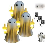 Qixfyze Halloween Middle Finger Ghost Night Light, Spooky Resin Middle Finger Statue LED Table Lamp, Cute Halloween Night Light Lamp, Humorous Home Decor for Desktop, Wall and Garden(3pcs)