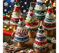 Qixfyze Patchwork Christmas Tree Decoration Kit, Handmade Holiday Craft DIY Fabric Sewing Kit with Buttons Needles & Thread, Mini Xmas Tree Festive Gift for Quilters(A-1PC)