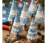Qixfyze Patchwork Christmas Tree Decoration Kit, Handmade Holiday Craft DIY Fabric Sewing Kit with Buttons Needles & Thread, Mini Xmas Tree Festive Gift for Quilters(E-1PC)