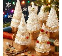 Qixfyze Patchwork Christmas Tree Decoration Kit, Handmade Holiday Craft DIY Fabric Sewing Kit with Buttons Needles & Thread, Mini Xmas Tree Festive Gift for Quilters(F-1PC)