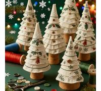Qixfyze Patchwork Christmas Tree Decoration Kit, Handmade Holiday Craft DIY Fabric Sewing Kit with Buttons Needles & Thread, Mini Xmas Tree Festive Gift for Quilters(D-1PC)