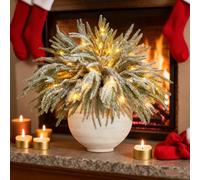 Qixfyze Pre Lit Norfolk Pine Branches, Modern Christmas Decor Greenery Leaves with Lights, Lighted Twigs Xmas Decorations, Artificial Twinkle Light Branches for Vases DIY Crafts Wreath