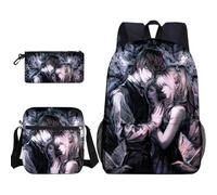Qixiaan Misa Amane Backpack 3 in 1 Anime Printed School Bag/Pencil Case/Sing Shoulder Bag L Anime Backpack with Zip for Back-to-School Travel and Outgoing