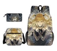 Qixiaan Misa Amane Backpack 3 in 1 Anime Printed School Bag/Pencil Case/Sing Shoulder Bag L Anime Backpack with Zip for Back-to-School Travel and Outgoing