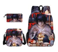 Qixiaan Misa Amane Backpack 3 in 1 Anime Printed School Bag/Pencil Case/Sing Shoulder Bag L Anime Backpack with Zip for Back-to-School Travel and Outgoing