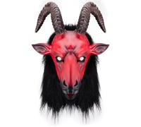 Qixiaan Red Goat Head Latex Mask Halloween Carnaval Sheep Horn Ghost Devil Mask Festival Fancy Dress Cosplay Costume Props