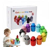 qixiang 12Pcs Colour Sorting Cups,Wooden Colored Peg Dolls in Cups,Brightly Colored Colour Sorting Toys for Toddlers to Cultivate Cognitive Abilities