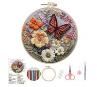 qixiang Embroidery Kit，DIY Embroidery Starter Kit with Flowers Bird Pattern Instruction,Includes 20cm Imitation Bamboo Hoop, Threads and Needles