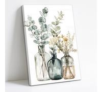 QIXIANG Eucalyptus Sage Canvas Wall Art Green Floral Leaves Picture Prints Boho Wildflower Botanical Painting for Living Room Bathroom (white,16W x 24L)