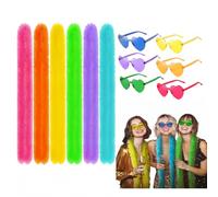 qixiang Feather Boa Multipack，6PCS Feather Boas with 6PCS Frameless Sunglasses,The Fluff Is not Easy to Fall Off, Suitable for Theme Parties, Cosplay and Halloween Costumes.